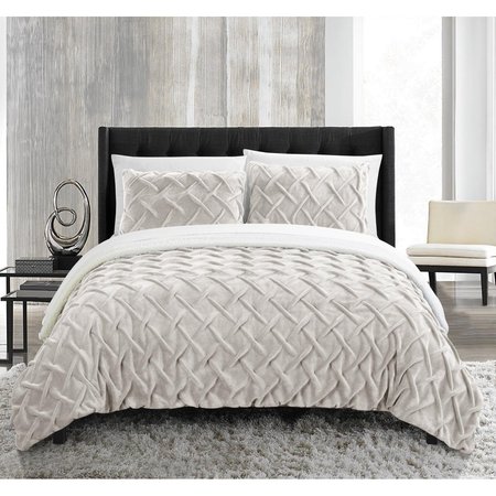 FIXTURESFIRST Pearl 3 Piece Comforter Set, Beige - Queen FI2209699